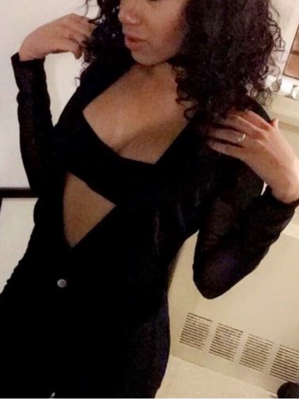 Forever 21 Black Long-Sleeve Cutout Bodysuit